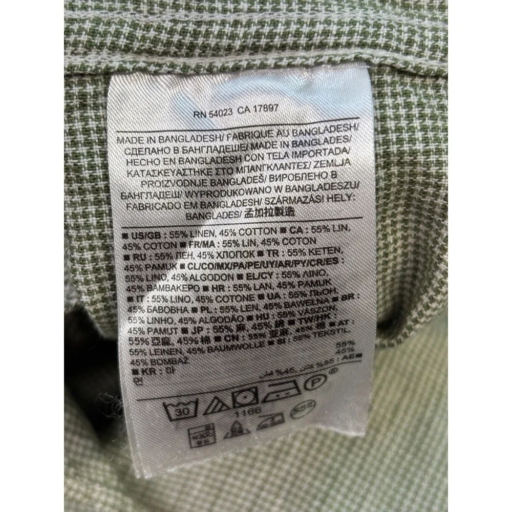 Banana Republic Shirt Large Slim Fit Green Linen Cotton Blend Button-Down Men's